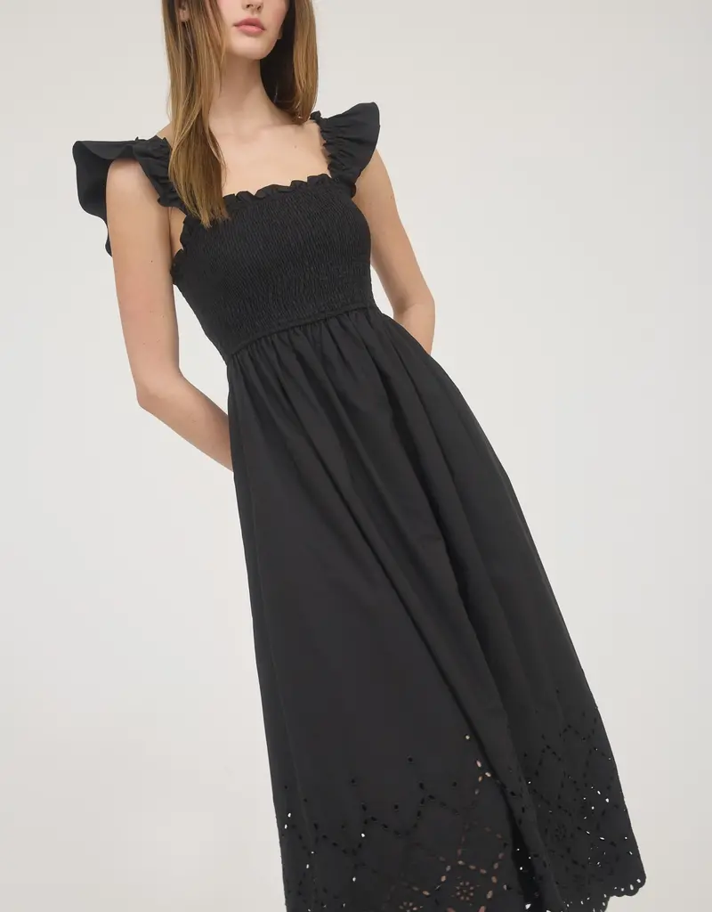 509 Broadway Ruffle Sleeve Eyelet Midi Dress