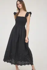 509 Broadway Ruffle Sleeve Eyelet Midi Dress