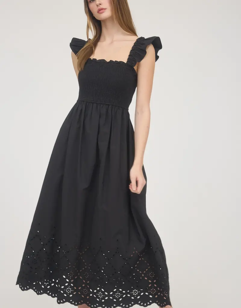 509 Broadway Ruffle Sleeve Eyelet Midi Dress