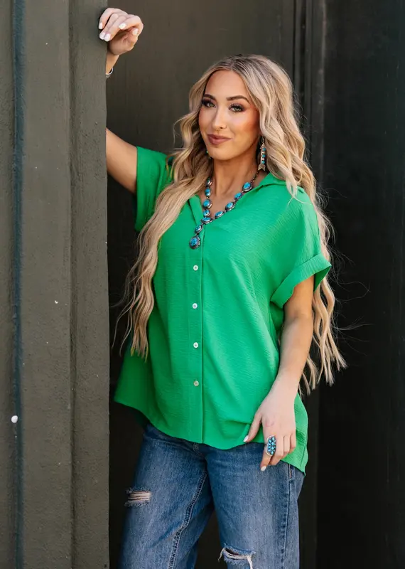 509 Broadway Pleated Button Woven Top