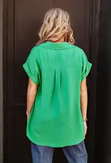 509 Broadway Pleated Button Woven Top