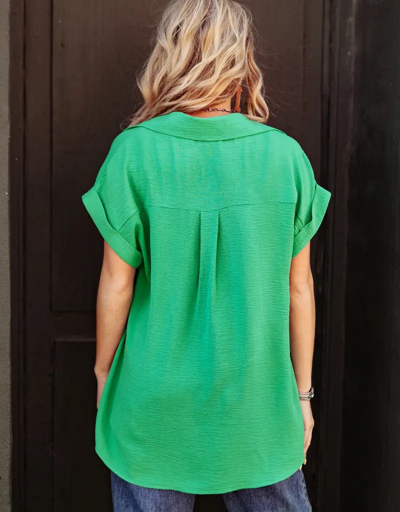 509 Broadway Pleated Button Woven Top