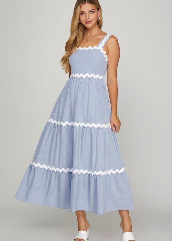 509 Broadway Contrast Trim Tiered Woven Dress