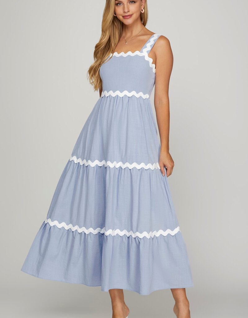 509 Broadway Contrast Trim Tiered Woven Dress