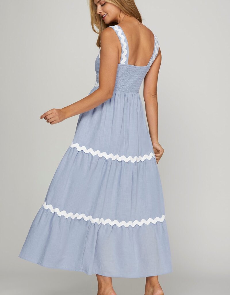 509 Broadway Contrast Trim Tiered Woven Dress