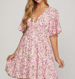 509 Broadway Flutter Sleeve Plunge Neck Mini Dress