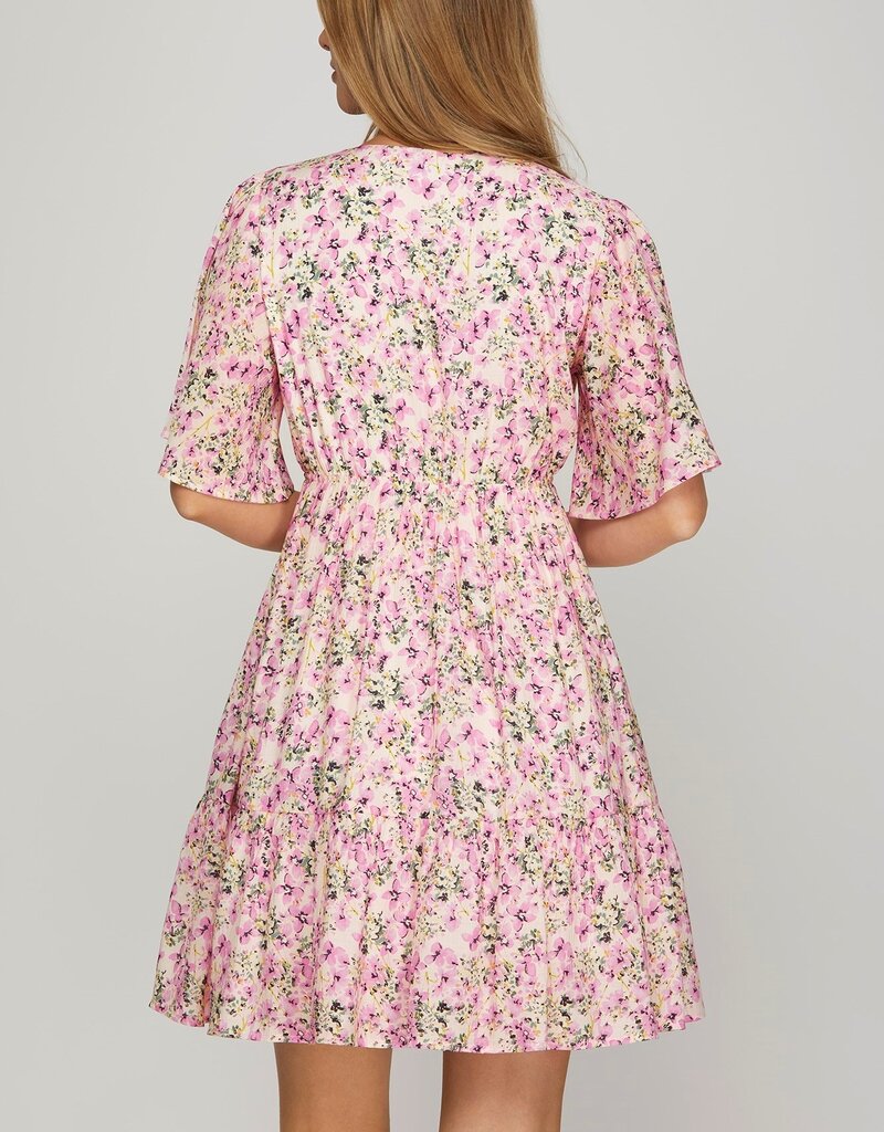 509 Broadway Flutter Sleeve Plunge Neck Mini Dress