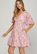 509 Broadway Flutter Sleeve Plunge Neck Mini Dress