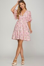 509 Broadway Flutter Sleeve Plunge Neck Mini Dress