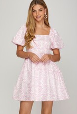 509 Broadway Puff Sleeve baby Doll Jacquard Dress