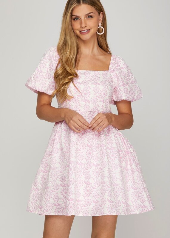 509 Broadway Puff Sleeve baby Doll Jacquard Dress
