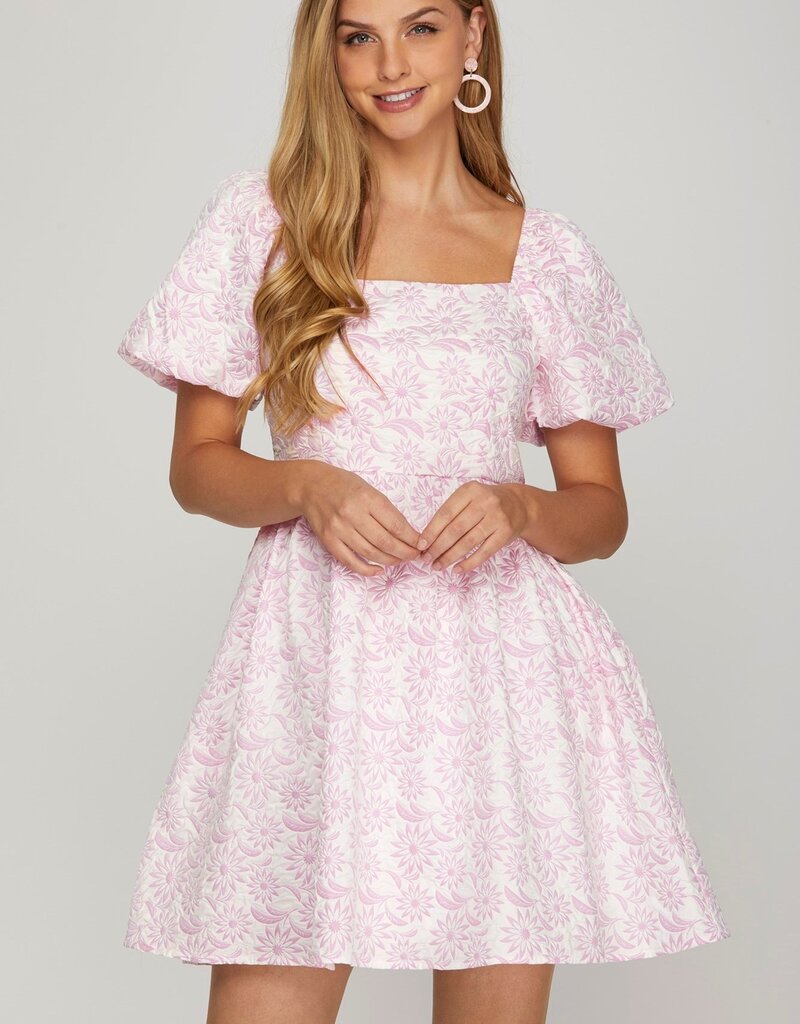 509 Broadway Puff Sleeve baby Doll Jacquard Dress