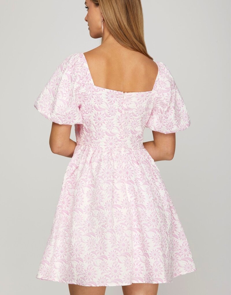 509 Broadway Puff Sleeve baby Doll Jacquard Dress