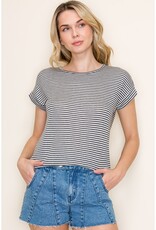 509 Broadway Twisted Key Hole Pin Stripe Tee