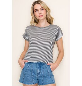 509 Broadway Twisted Key Hole Pin Stripe Tee