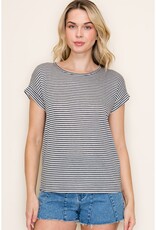 509 Broadway Twisted Key Hole Pin Stripe Tee