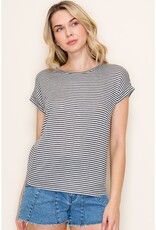 509 Broadway Twisted Key Hole Pin Stripe Tee