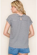 509 Broadway Twisted Key Hole Pin Stripe Tee