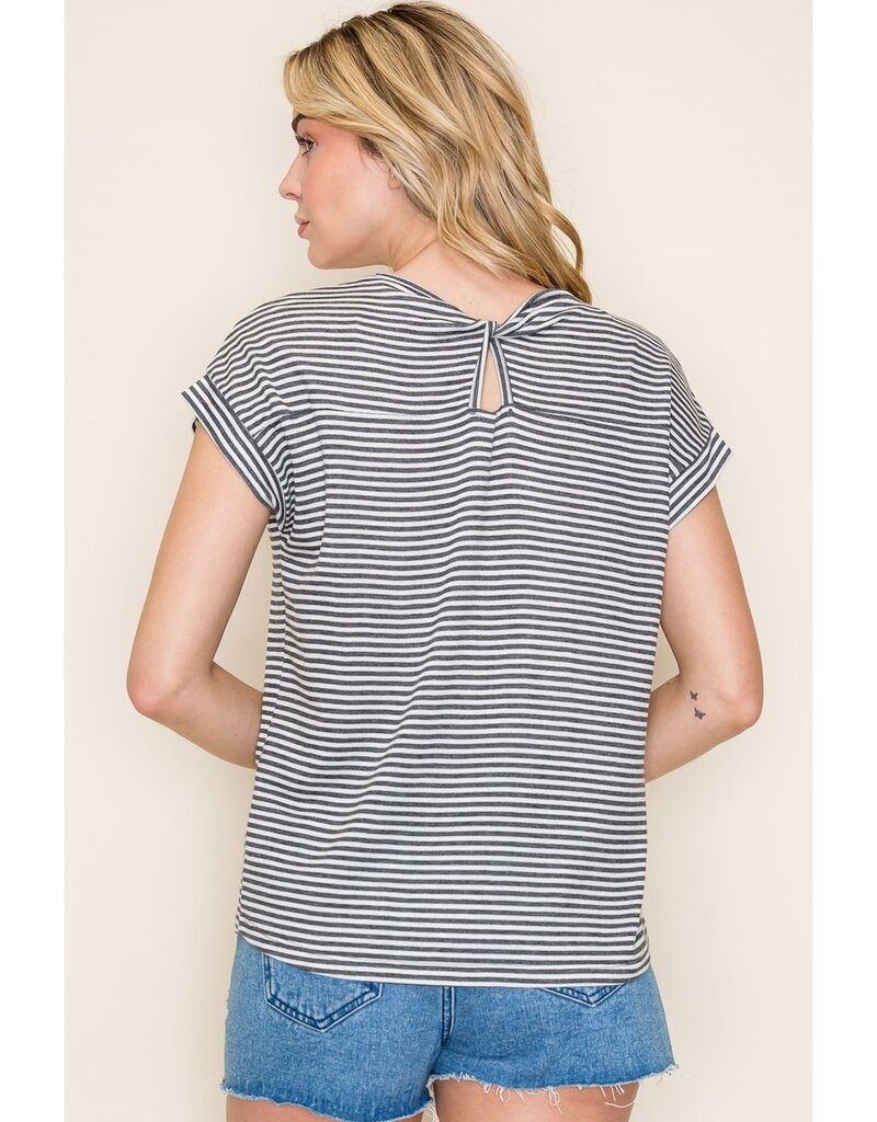 509 Broadway Twisted Key Hole Pin Stripe Tee