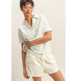 509 Broadway Stripe Polo Neck S/S Top