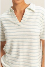 509 Broadway Stripe Polo Neck S/S Top
