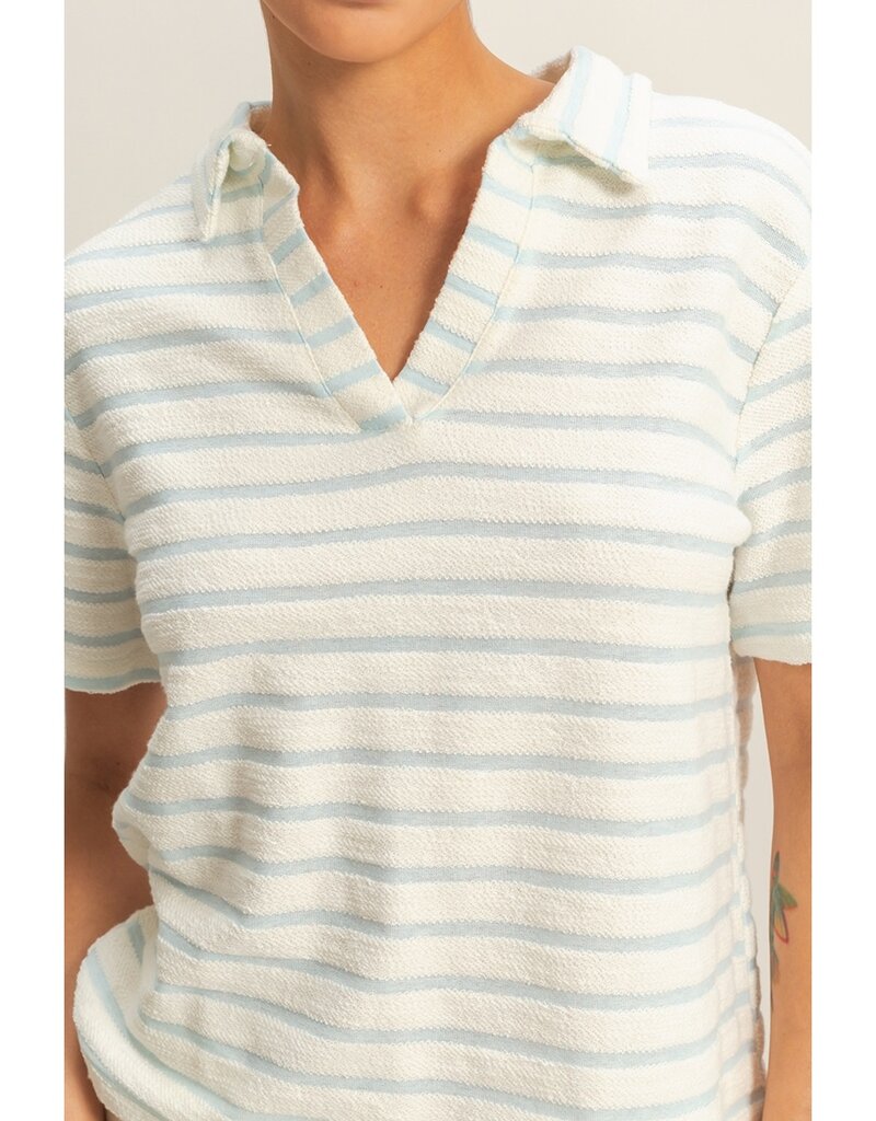 509 Broadway Stripe Polo Neck S/S Top