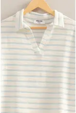 509 Broadway Stripe Polo Neck S/S Top