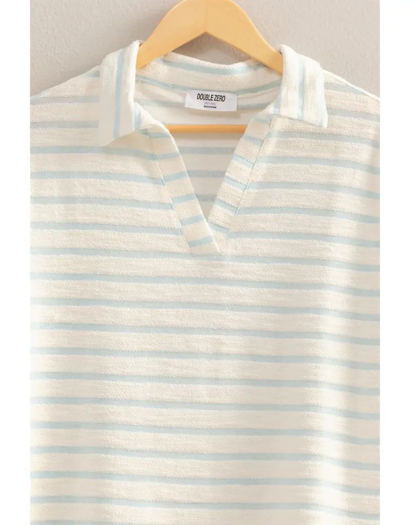 509 Broadway Stripe Polo Neck S/S Top