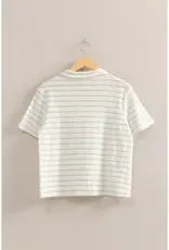 509 Broadway Stripe Polo Neck S/S Top