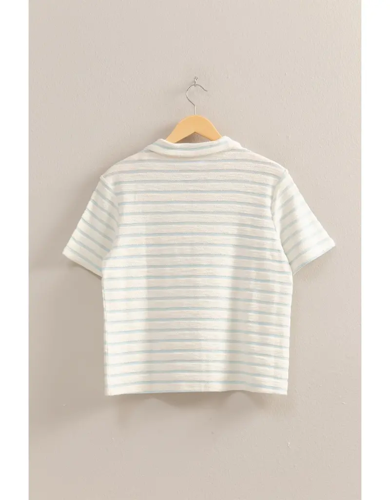 509 Broadway Stripe Polo Neck S/S Top