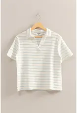 509 Broadway Stripe Polo Neck S/S Top