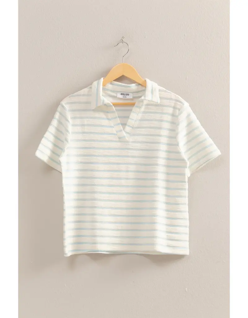 509 Broadway Stripe Polo Neck S/S Top