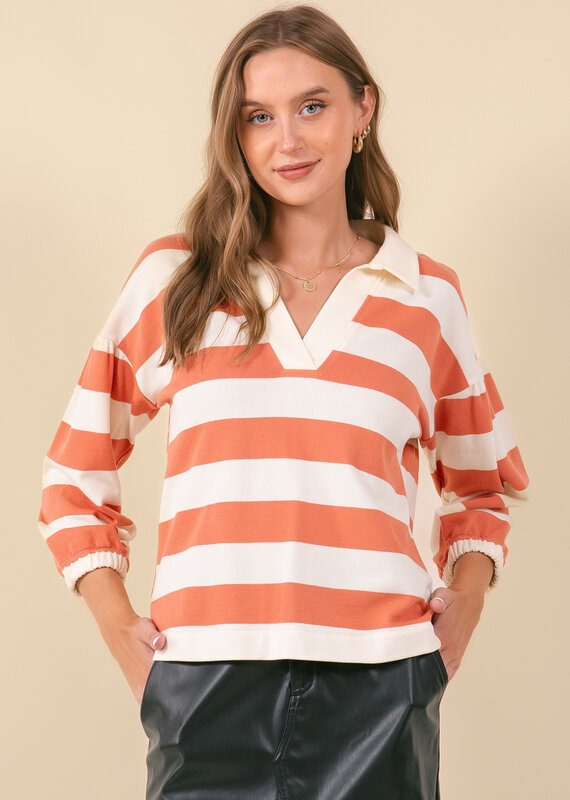 509 Broadway Rugby Stripe French Terry Top