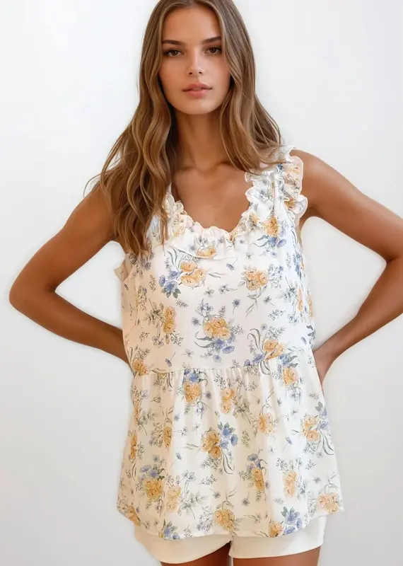 509 Broadway Floral Ruffle Top