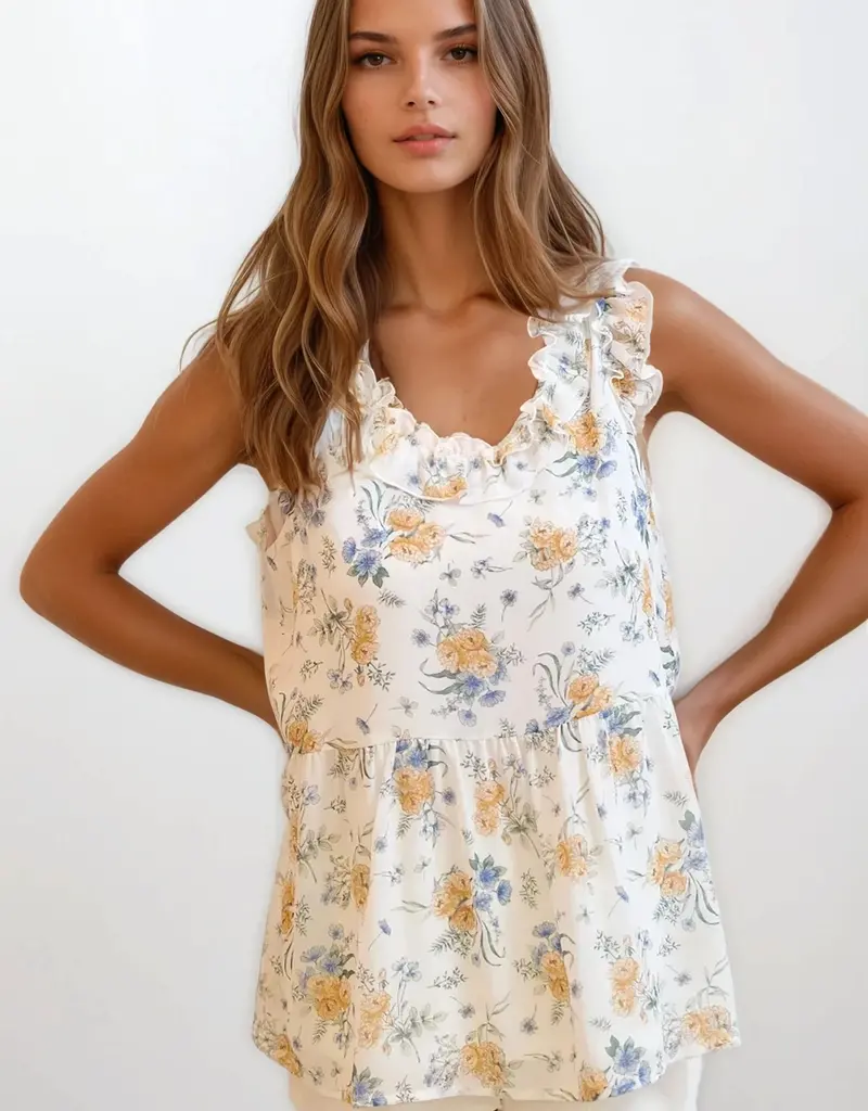 509 Broadway Floral Ruffle Top