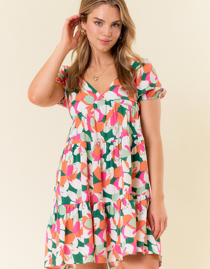 509 Broadway Floral Printed Smocked Back Mini Dress