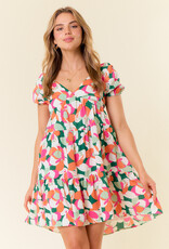509 Broadway Floral Printed Smocked Back Mini Dress