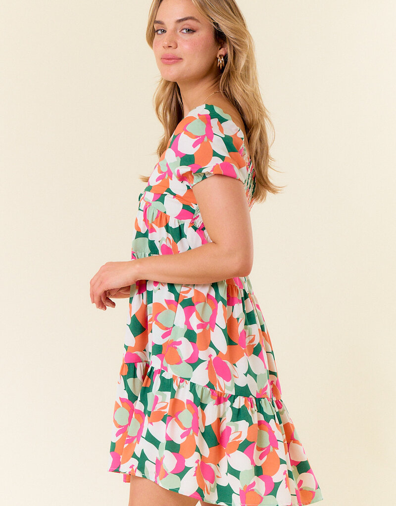 509 Broadway Floral Printed Smocked Back Mini Dress