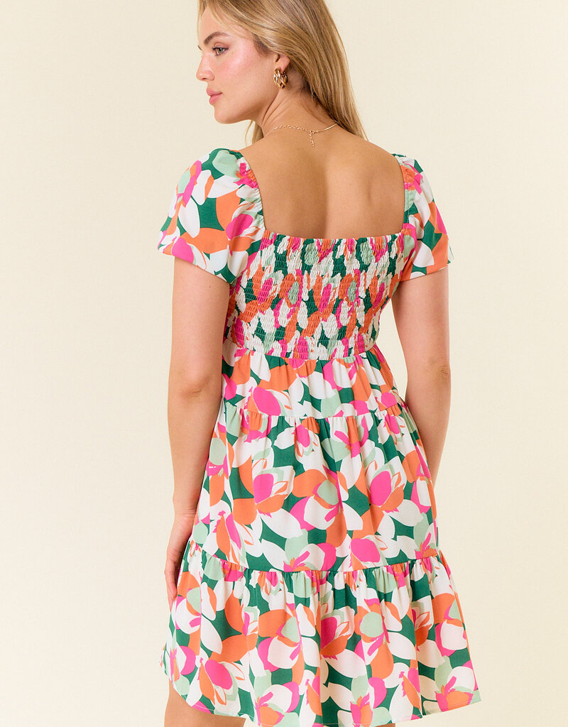 509 Broadway Floral Printed Smocked Back Mini Dress