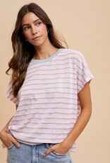 509 Broadway Contrast Neck Band Stripe T Shirt