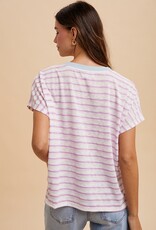 509 Broadway Contrast Neck Band Stripe T Shirt
