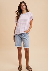 509 Broadway Contrast Neck Band Stripe T Shirt