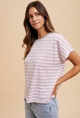 509 Broadway Contrast Neck Band Stripe T Shirt