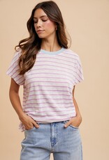 509 Broadway Contrast Neck Band Stripe T Shirt