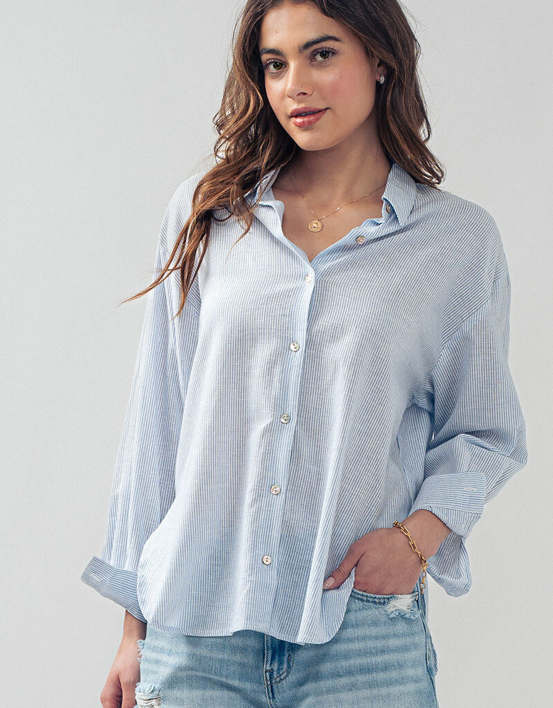 509 Broadway Lightweight Pin Stripe Button Top