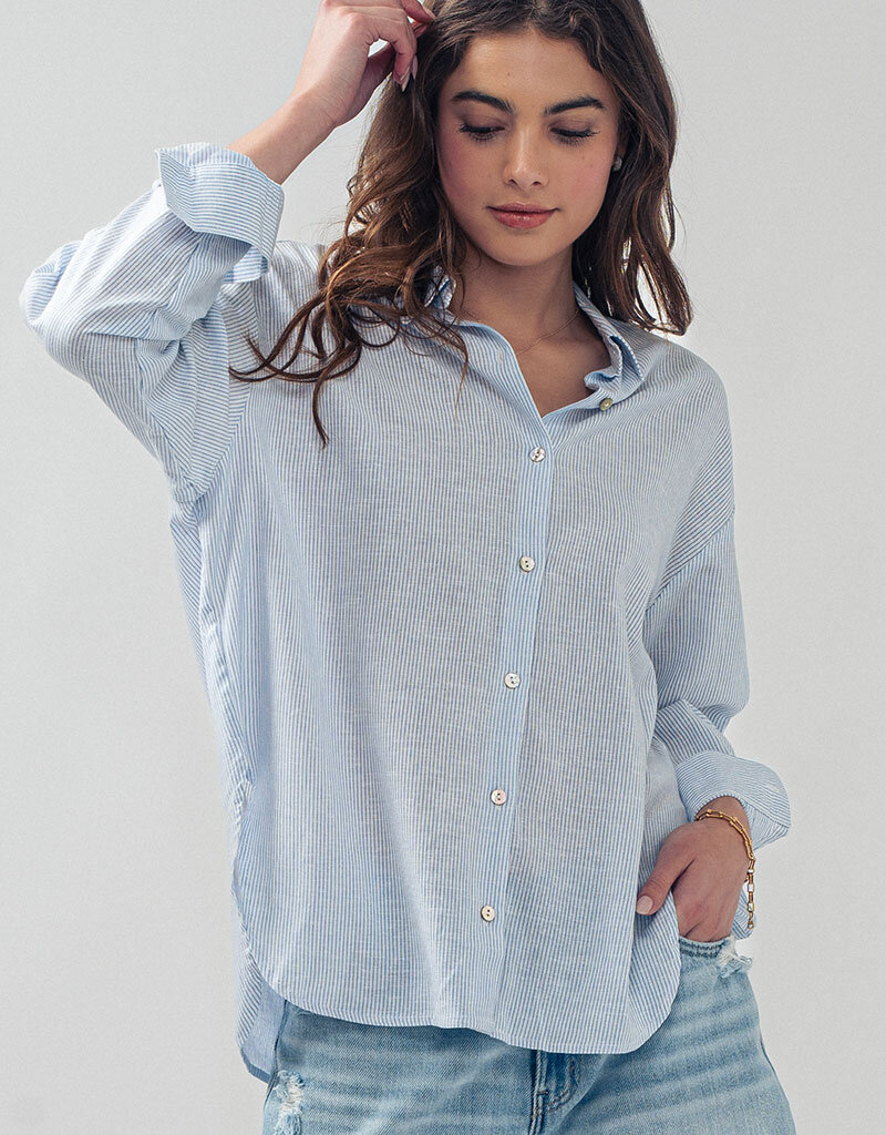 509 Broadway Lightweight Pin Stripe Button Top