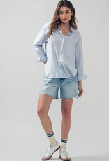 509 Broadway Lightweight Pin Stripe Button Top