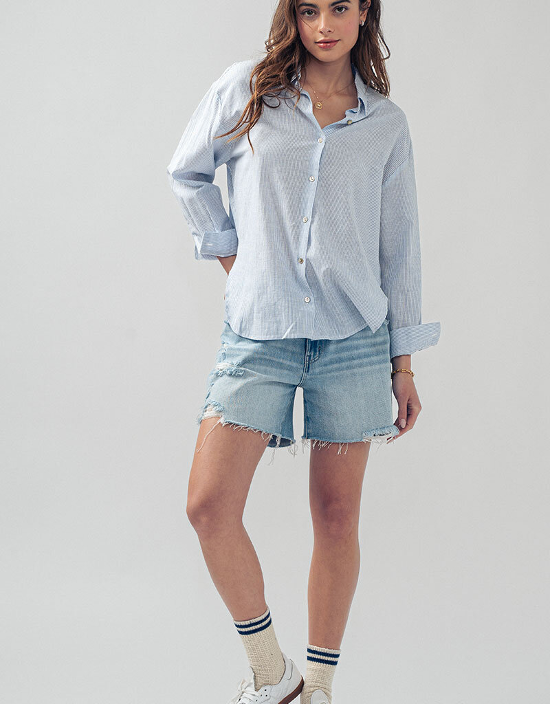 509 Broadway Lightweight Pin Stripe Button Top