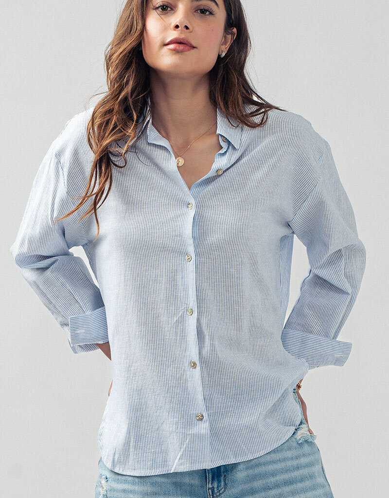 509 Broadway Lightweight Pin Stripe Button Top
