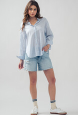 509 Broadway Lightweight Pin Stripe Button Top